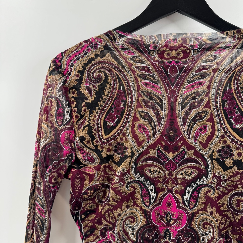 INC International Concepts Paisley Mesh Sleeve Top V-Neck Size Large - Picture 7 of 8